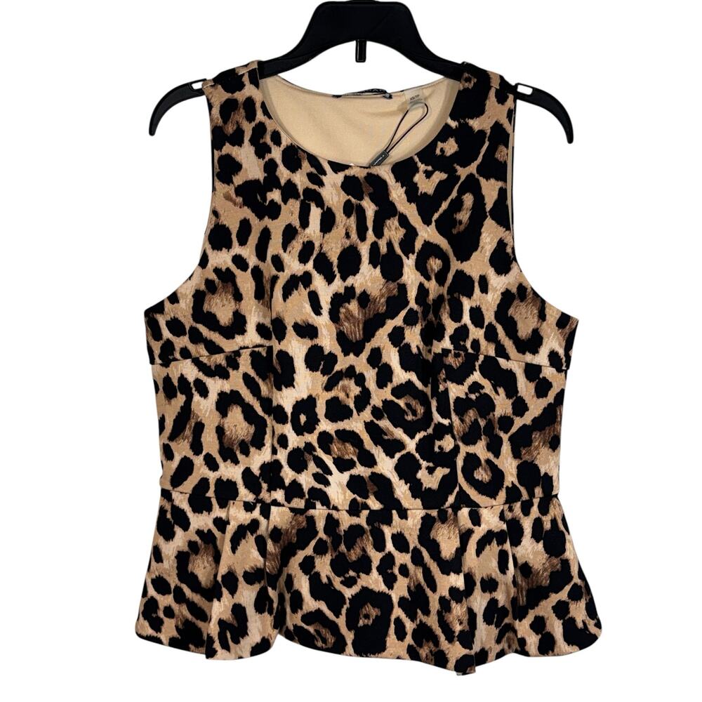 Tahari X-Small Peplum Top Cheetah Print Lined Sleeveless Stretch Pullover Multi